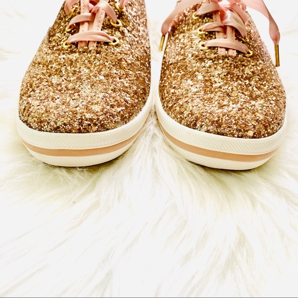 Kate Spade Rose Gold Glitter Lace Up Sneakers IOB - Picture 15 of 16